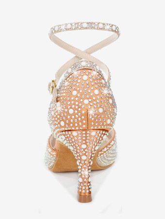 女性用社交ダンスシューズ サテンラインストーン ピープトゥ ハイヒール ラテンダンスシューズ