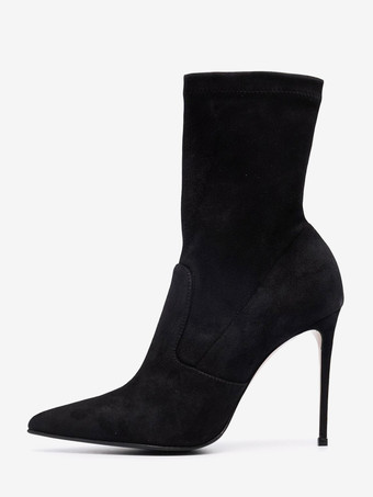 スエードアンクルブーツ レディース ポインテッドトゥ ハイヒール ブーティ