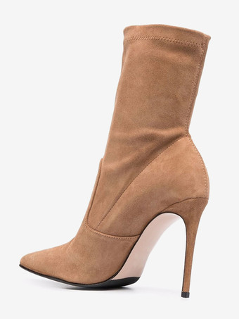 スエードアンクルブーツ レディース ポインテッドトゥ ハイヒール ブーティ