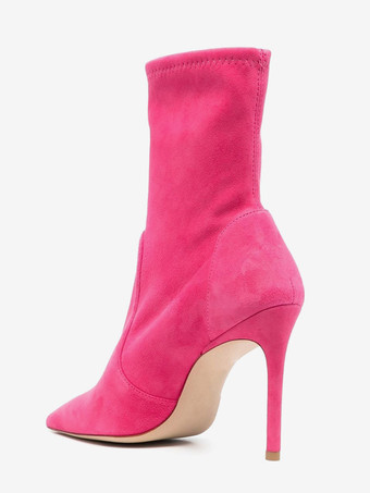 スエードアンクルブーツ レディース ポインテッドトゥ ハイヒール ブーティ