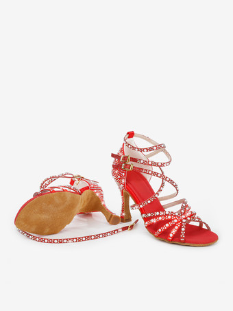 ラテンダンスシューズ レディース オープントゥ パール ハイヒール 社交ダンスシューズ