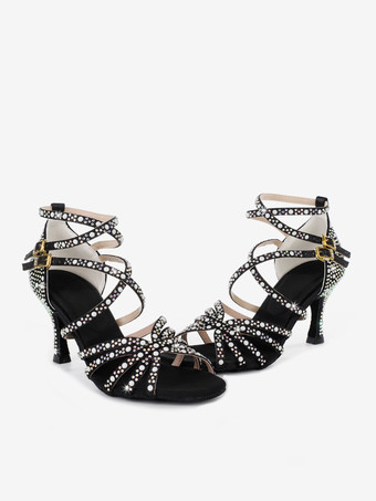 ラテンダンスシューズ レディース オープントゥ パール ハイヒール 社交ダンスシューズ