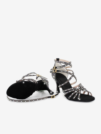 ラテンダンスシューズ レディース オープントゥ パール ハイヒール 社交ダンスシューズ