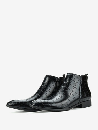 SchwarzSchwarze Herren-Chelsea-Boots mit runder Zehenpartie und Steinmuster