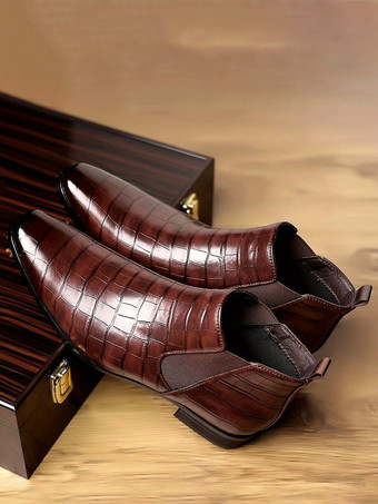 Schwarze Herren-Chelsea-Boots mit runder Zehenpartie und Steinmuster