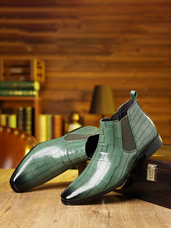 Schwarze Herren-Chelsea-Boots mit runder Zehenpartie und Steinmuster