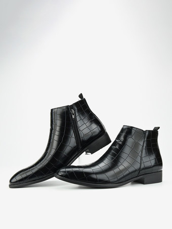 Schwarze Herren-Chelsea-Boots mit runder Zehenpartie und Steinmuster