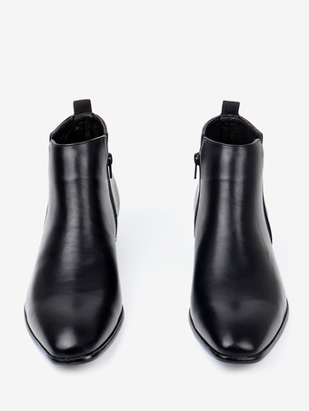 ブラック アンクルブーツ メンズ ラウンドトゥ スリップオン フラット カジュアルブーツ