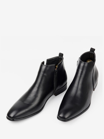 ブラック アンクルブーツ メンズ ラウンドトゥ スリップオン フラット カジュアルブーツ