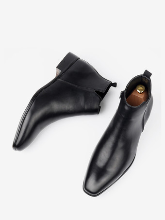 ブラック アンクルブーツ メンズ ラウンドトゥ スリップオン フラット カジュアルブーツ