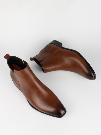 ブラック アンクルブーツ メンズ ラウンドトゥ スリップオン フラット カジュアルブーツ