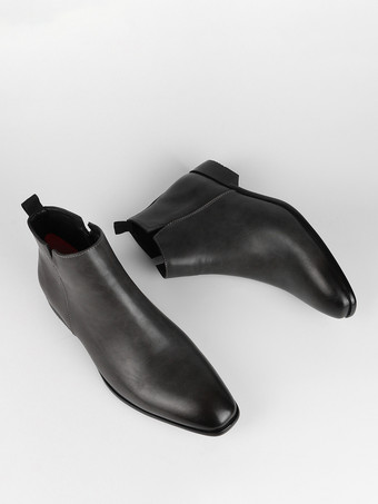 ブラック アンクルブーツ メンズ ラウンドトゥ スリップオン フラット カジュアルブーツ