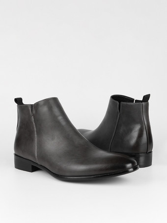 ブラック アンクルブーツ メンズ ラウンドトゥ スリップオン フラット カジュアルブーツ