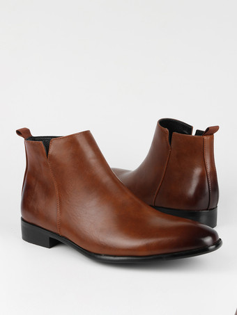 ブラック アンクルブーツ メンズ ラウンドトゥ スリップオン フラット カジュアルブーツ