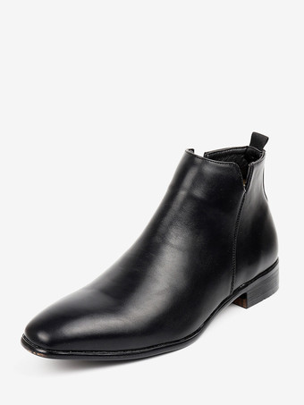 ブラック ブラック アンクルブーツ メンズ ラウンドトゥ スリップオン フラット カジュアルブーツ