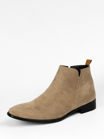 ライトブラウンメンズ チェルシーブーツ ラウンドトゥ スリッポン フラット アンクルブーツ