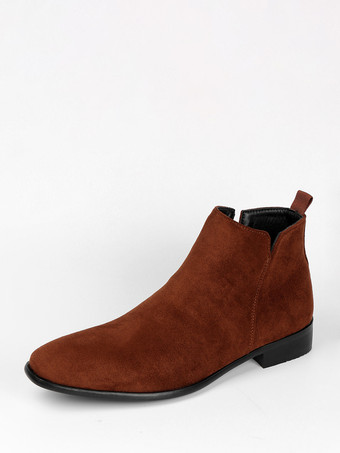 ラクダ色 メンズ チェルシーブーツ ラウンドトゥ スリッポン フラット アンクルブーツ