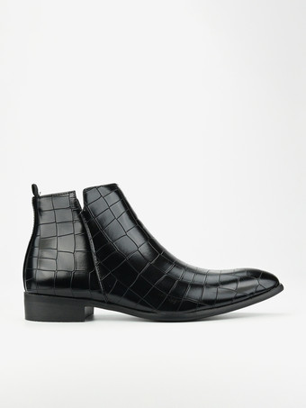 Schwarze Herren-Chelsea-Boots mit runder Zehenpartie und Steinmuster