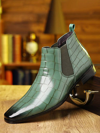 Grün Schwarze Herren-Chelsea-Boots mit runder Zehenpartie und Steinmuster