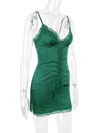 Robes Moulantes Vert Foncé À Bretelles Cordon Sexy Robe Crayon Sans Manches