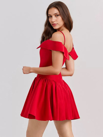 リトルブラックドレススパゲッティストラップフレア誕生日パーティーミニドレス