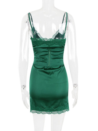 Robes Moulantes Vert Foncé À Bretelles Cordon Sexy Robe Crayon Sans Manches