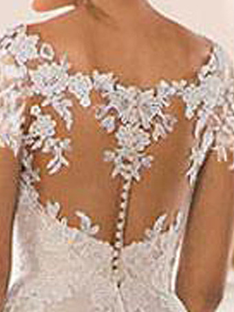 Aライン ウェディングドレス Vネック 長袖 レース コートトレーン ブライダルガウン 自由なカスタマイズ