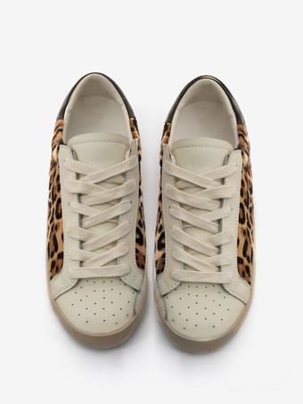 ヒョウ柄ホースヘアスニーカー ラウンドトゥ レースアップ スケートスニーカー