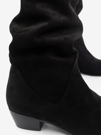 レディース スエード スラウチブーツ ラウンドトゥ フラット ミッドクラフブーツ