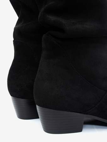 レディース スエード スラウチブーツ ラウンドトゥ フラット ミッドクラフブーツ