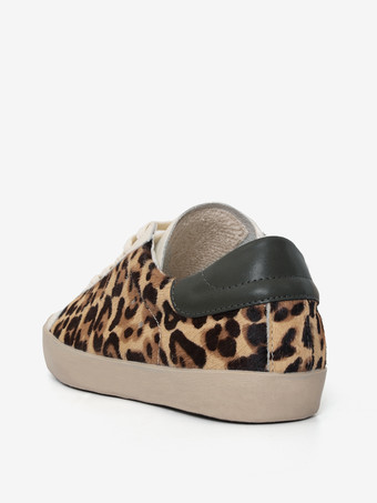 ヒョウ柄ホースヘアスニーカー ラウンドトゥ レースアップ スケートスニーカー