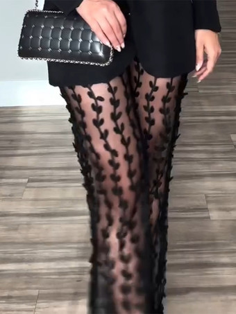 レディース ツーピースセット ブラック カットアウト ブレザーとリーフ柄 シアーパンツ 春 カジュアル アウトフィット 2025