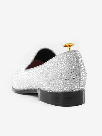 新学期メンズリベットローファーシューズスエードコールドホワイトクリスタルラインストーンスリッパースリッポンプロムパーティーウェディングシューズ