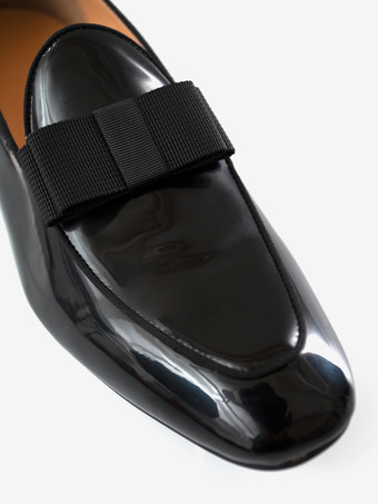  におすすめのメンズ 蝶結び ベルギーローファー ブラック パテントレザー プロム パーティー ウェディングシューズ