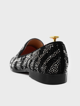 メンズ リベット ローファー シューズ スエード ブラック クリスタル ラインストーン スリッパ スリッポン プロム パーティー ウェディングシューズ