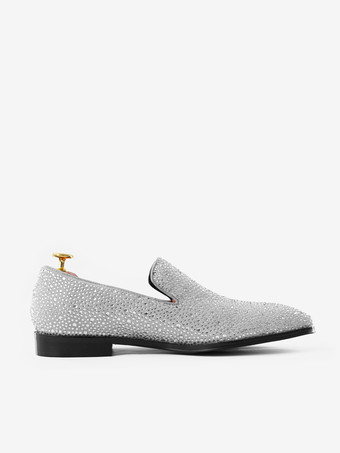 新学期メンズリベットローファーシューズスエードコールドホワイトクリスタルラインストーンスリッパースリッポンプロムパーティーウェディングシューズ