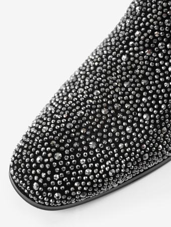 メンズ リベット ローファー シューズ スエード シルバー クリスタル ラインストーン スリッポン プロム パーティー ウェディングシューズ