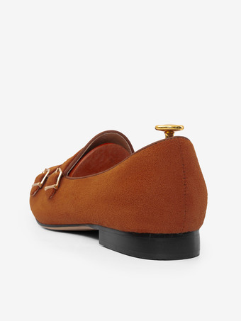 メンズ カーキ スエード モンクストラップ ローファー プロム パーティー ウェディング シューズ