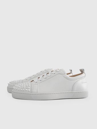 メンズ ホワイト 牛革 ロートップ スパイク レースアップ スニーカー カジュアルシューズ