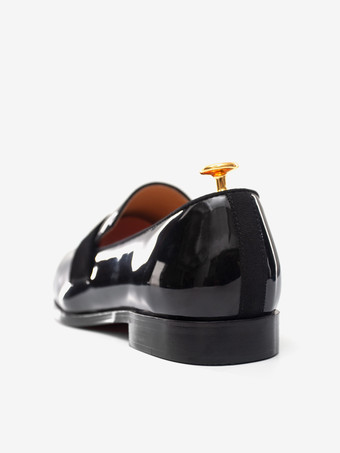 メンズ ブラック パテントレザー ペニーローファー ラウンドトゥ スリッポン プロム パーティー ウェディング フォーマルシューズ