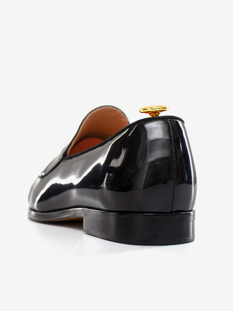 メンズ ベルギーローファーシューズ ブラック 光沢パテントレザー プロムパーティー 結婚式 新郎シューズ