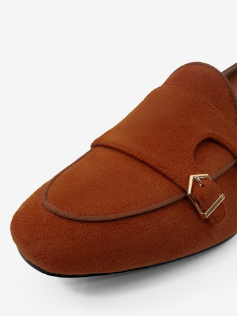 メンズ カーキ スエード モンクストラップ ローファー プロム パーティー ウェディング シューズ