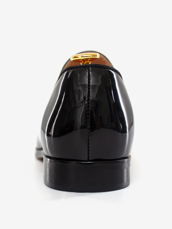 メンズ ベルギーローファーシューズ ブラック 光沢パテントレザー プロムパーティー 結婚式 新郎シューズ