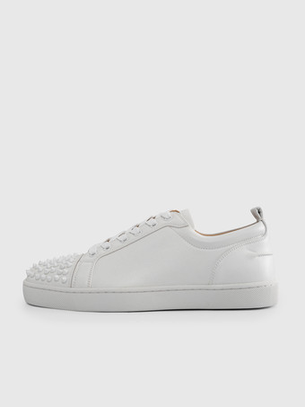 メンズ ホワイト 牛革 ロートップ スパイク レースアップ スニーカー カジュアルシューズ