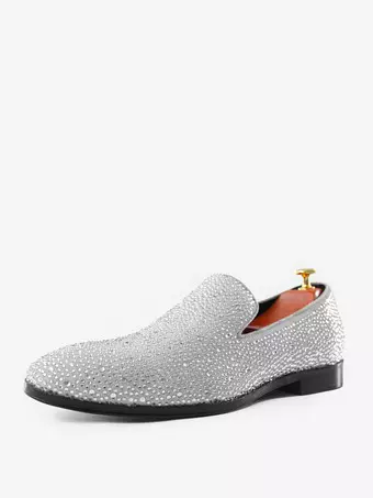 Mens Loafers White Glitter Loafers Men's Rivets Loafer Shoes Suede