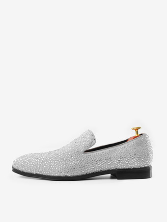 新学期メンズリベットローファーシューズスエードコールドホワイトクリスタルラインストーンスリッパースリッポンプロムパーティーウェディングシューズ