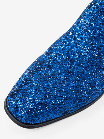 メンズ ブルー グリッター スパンコール リベット ローファー ラウンドトゥ スリッポン プロム パーティー ウェディングシューズ