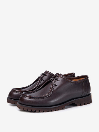 ブラウン メンズドレスシューズ ラウンドトゥ 滑り止めプラットフォーム チャンキーローヒール ダービーシューズ