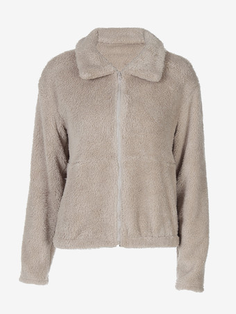 レディースジャケット ターンダウンカラー ジッパー シックなインドアアプリコットジャケット レディース