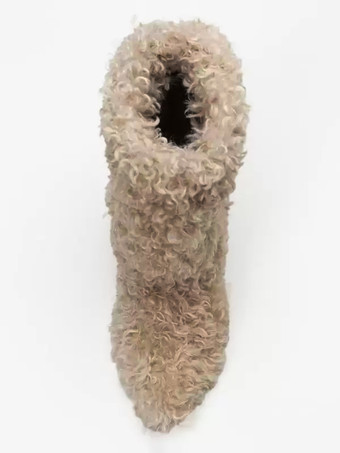 ラムウール エクリュ ホワイト ラウンドトゥ パピーヒール ミッドカーフブーツ レディース ブーツ